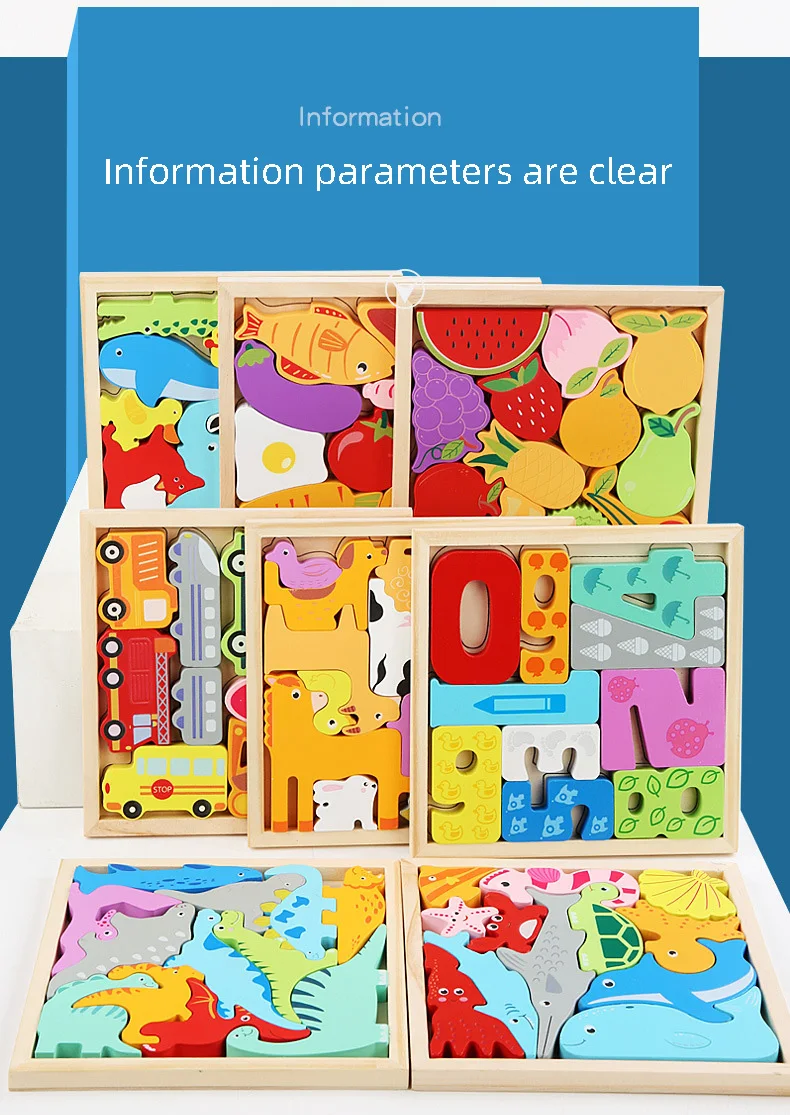 Children Montessori Wooden Toys Block Cartoon Animal Three-dimensional Jigsaw Puzzle Early Education Grab Board 3d Puzzle Toys