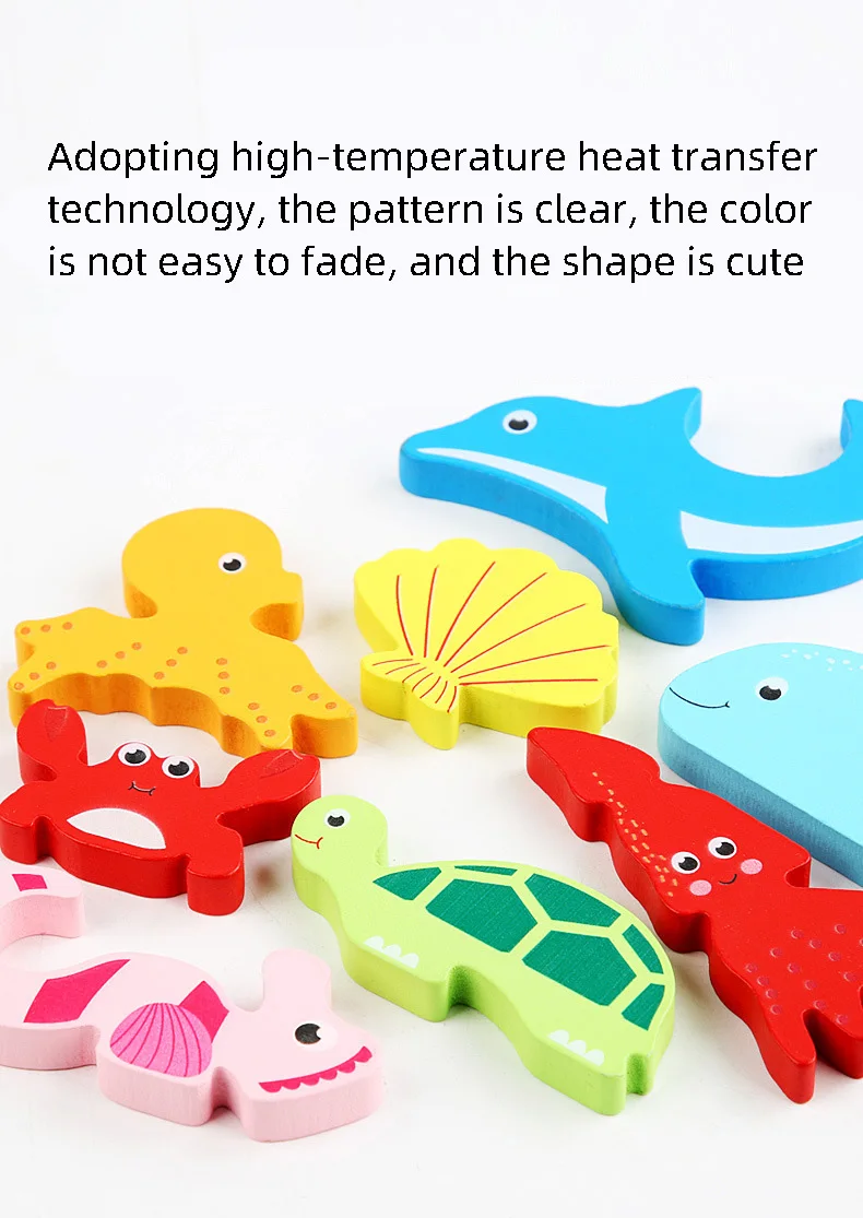 Children Montessori Wooden Toys Block Cartoon Animal Three-dimensional Jigsaw Puzzle Early Education Grab Board 3d Puzzle Toys