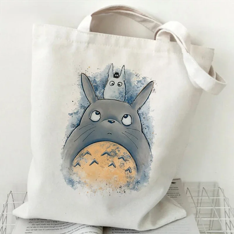 Totoro Studio Ghibli Fashion Print Ladies Shopping Bag Handbag Foldable Reusable Harajuku Style Bag Student Tote Bag Storage Bag