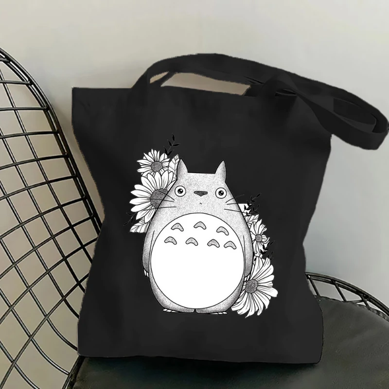 Totoro Studio Ghibli Fashion Print Ladies Shopping Bag Handbag Foldable Reusable Harajuku Style Bag Student Tote Bag Storage Bag