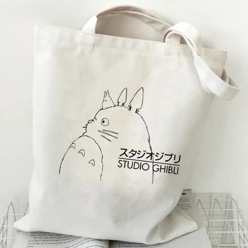 Totoro Studio Ghibli Fashion Print Ladies Shopping Bag Handbag Foldable Reusable Harajuku Style Bag Student Tote Bag Storage Bag