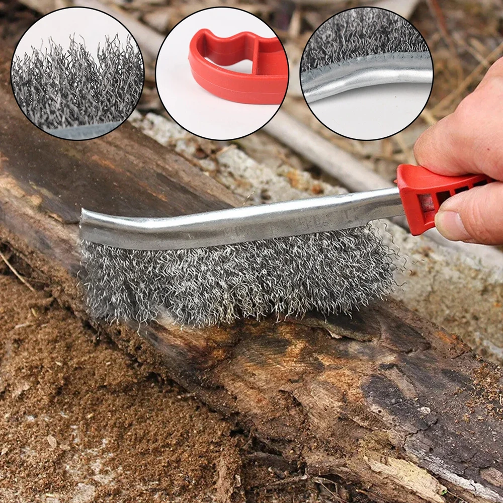 Multi-function Tool Wire Brush Metal Rust Removal Roller Brush Polishing Barbecue Cleaning Brush Long Handle For Rust Removal