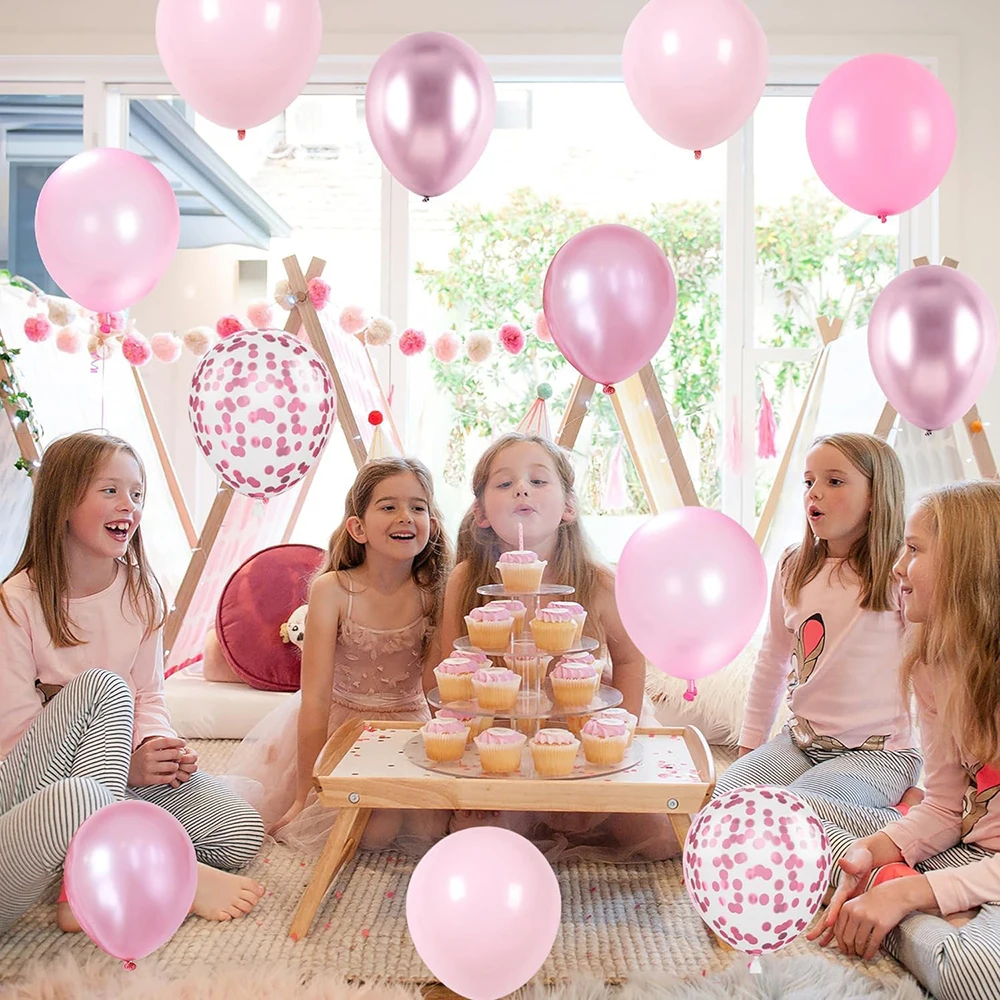 Pastel Pink White Latex Balloons Set Metallic Pink Confetti Balloon Wedding Bridal Shower Baby Shower Girls Birthday Decorations