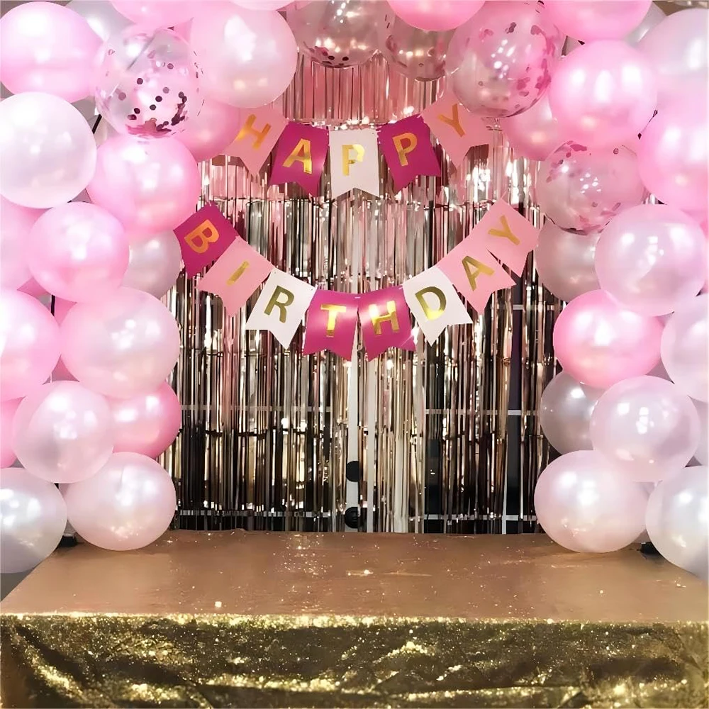 Pastel Pink White Latex Balloons Set Metallic Pink Confetti Balloon Wedding Bridal Shower Baby Shower Girls Birthday Decorations