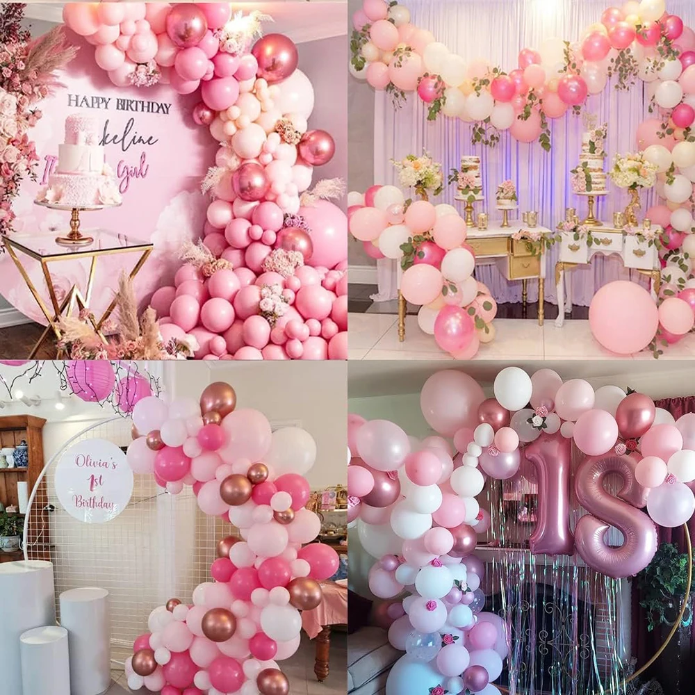 Pastel Pink White Latex Balloons Set Metallic Pink Confetti Balloon Wedding Bridal Shower Baby Shower Girls Birthday Decorations