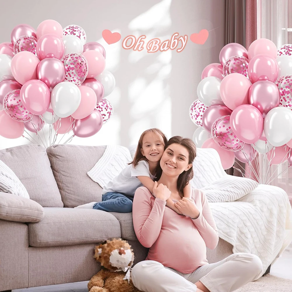Pastel Pink White Latex Balloons Set Metallic Pink Confetti Balloon Wedding Bridal Shower Baby Shower Girls Birthday Decorations