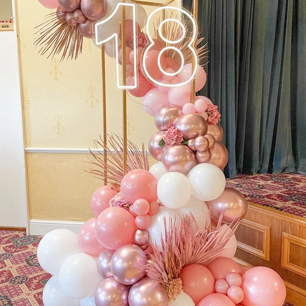 Pastel Pink White Latex Balloons Set Metallic Pink Confetti Balloon Wedding Bridal Shower Baby Shower Girls Birthday Decorations