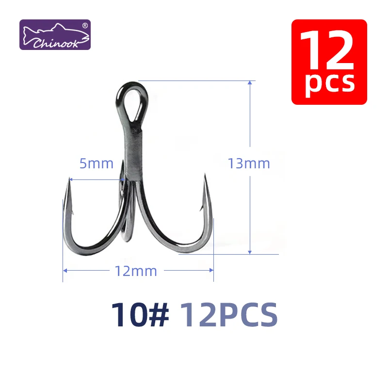 12pcs Chinook Fishing Hooks Treble 4X Strong High Carbon Steel Sea Fishing Hooks for Hard Lures Freshwater Saltwater