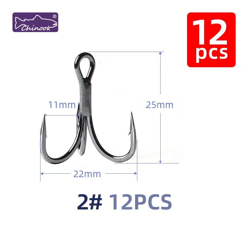 12pcs Chinook Fishing Hooks Treble 4X Strong High Carbon Steel Sea Fishing Hooks for Hard Lures Freshwater Saltwater