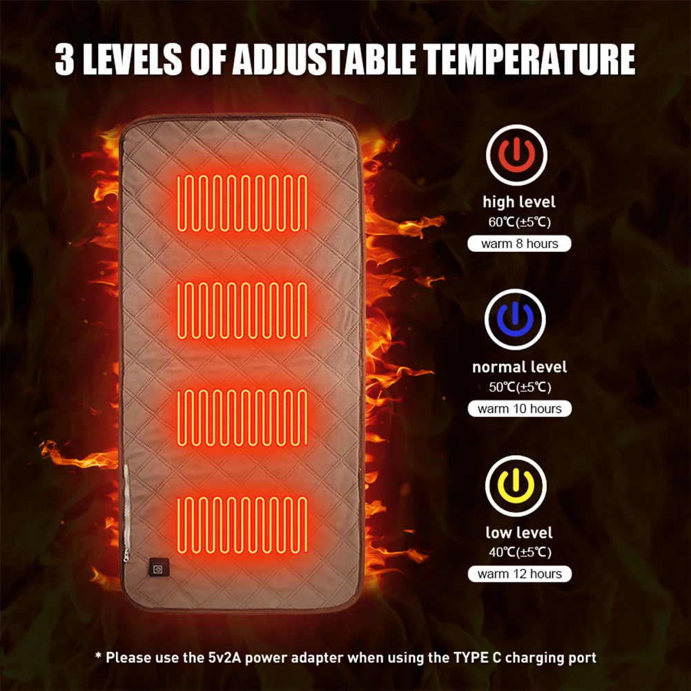 4 Zones Heated Seat Cushion Mat USB Electric Heating Pad Outdoor Camping Chair Heated Cushion 3 Gears Temperature Foot Warmer