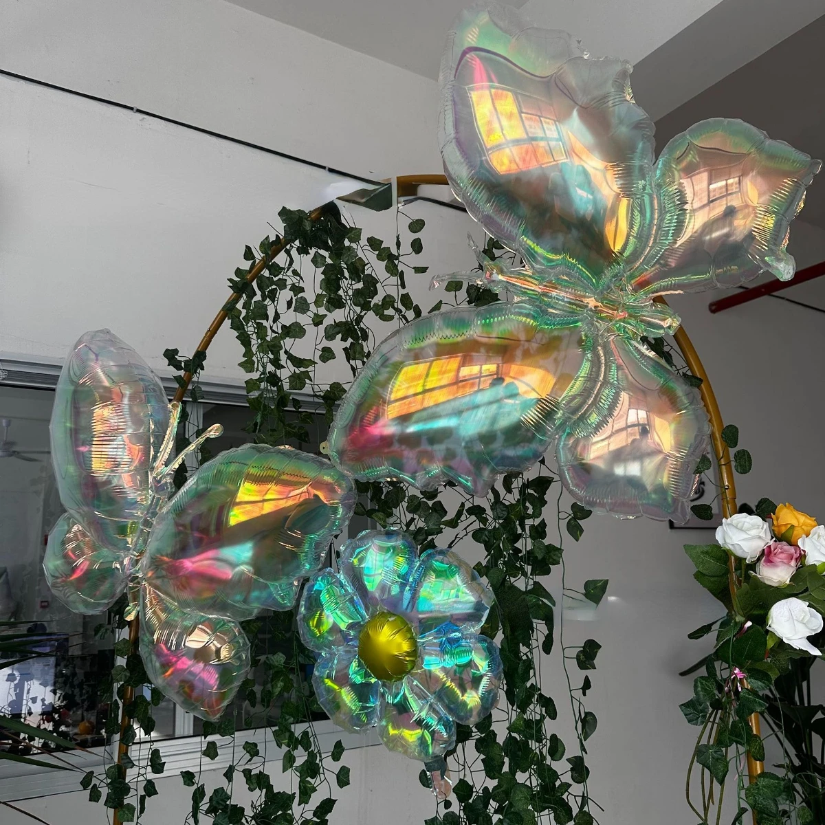 Personalized Colorful Butterfly Transparent Bow Aluminum Film Balloon, Birthday Party Cake Balloon Anniversary Background Decora