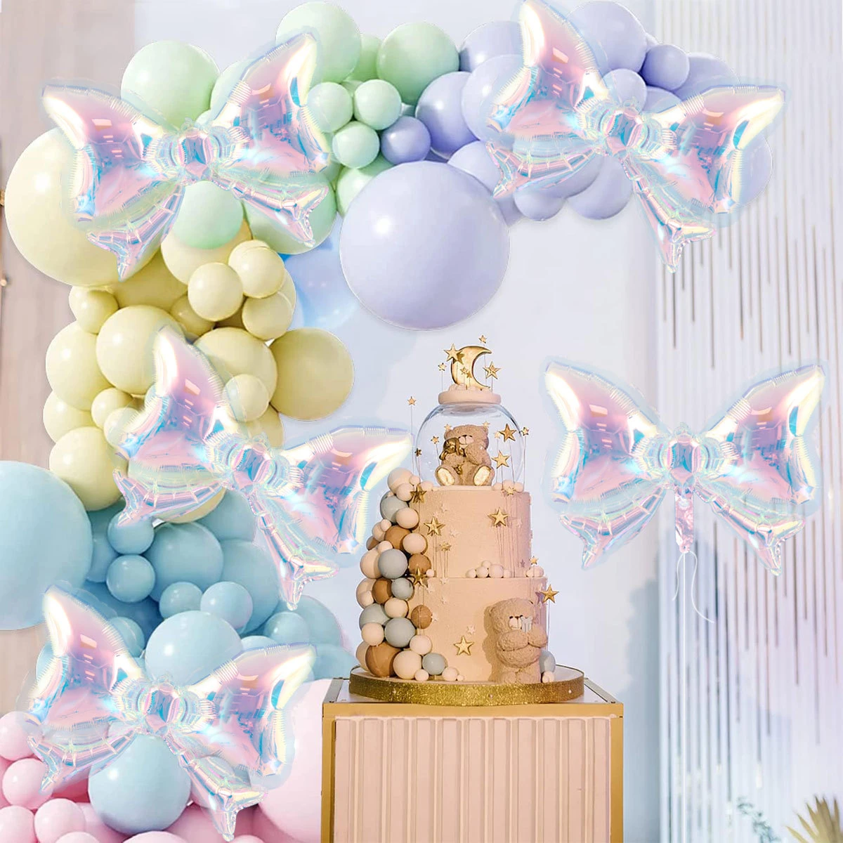 Personalized Colorful Butterfly Transparent Bow Aluminum Film Balloon, Birthday Party Cake Balloon Anniversary Background Decora