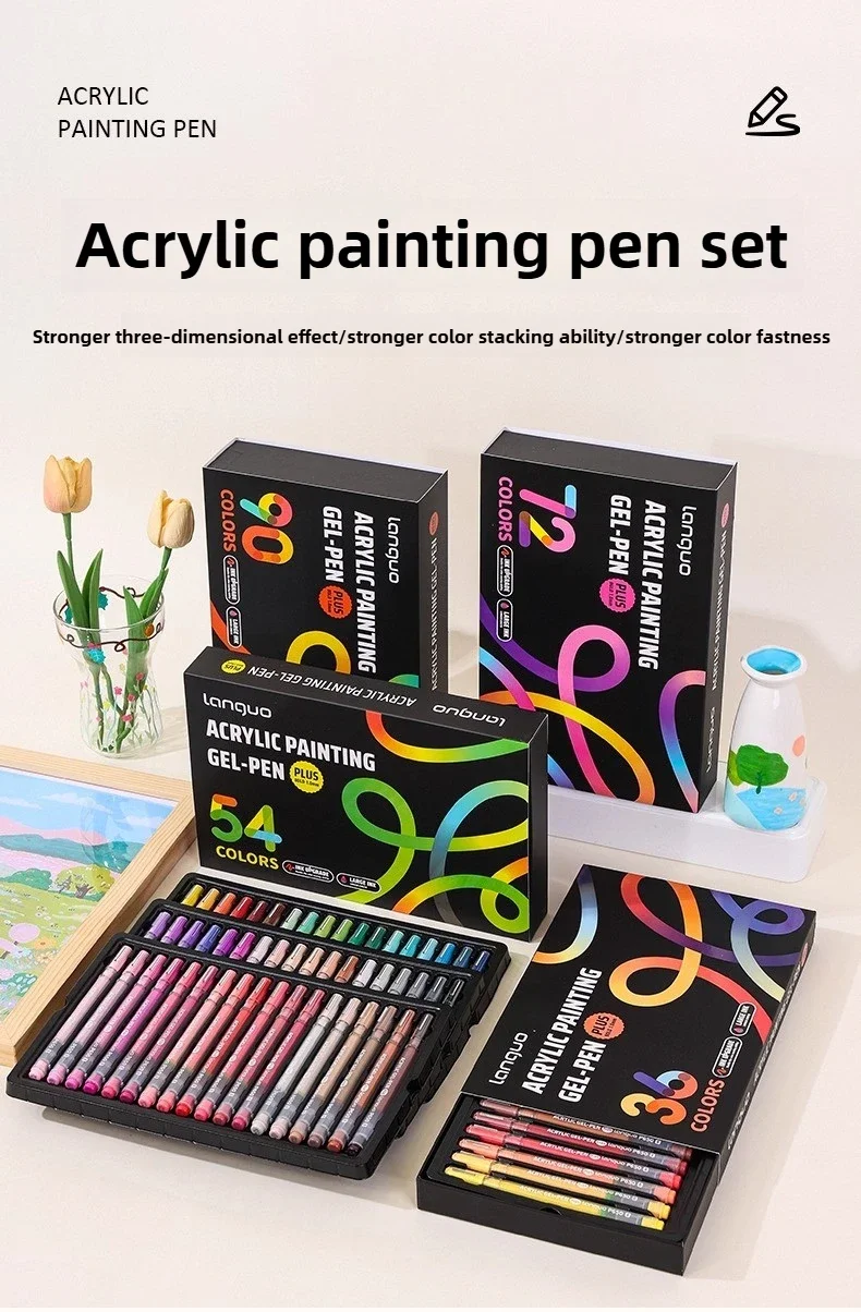 LANGUO 144/6 Colors Acrylic Gel Pen 1.0mm Large Capacity Student Writing Pen Painting Drawing Office School Supplies Stationery