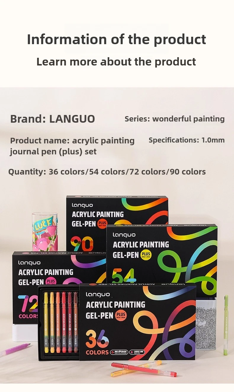 LANGUO 144/6 Colors Acrylic Gel Pen 1.0mm Large Capacity Student Writing Pen Painting Drawing Office School Supplies Stationery