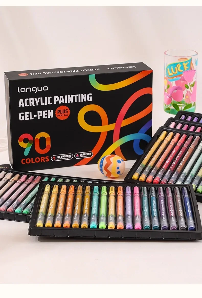 LANGUO 90/6 Colors Acrylic Gel Pen Large Capacity 1.0mm Student Writing Pen Painting Drawing Office School Supplies Stationery