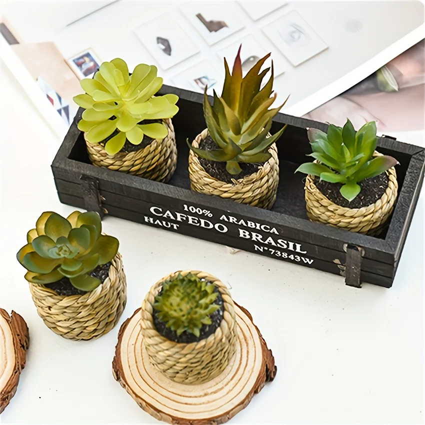 5pcs Set of Artificial Potted Plants Artificial Aloe Vera Fake Succulents Plastic Flower Pots for Home Kitchen Desk Wedding