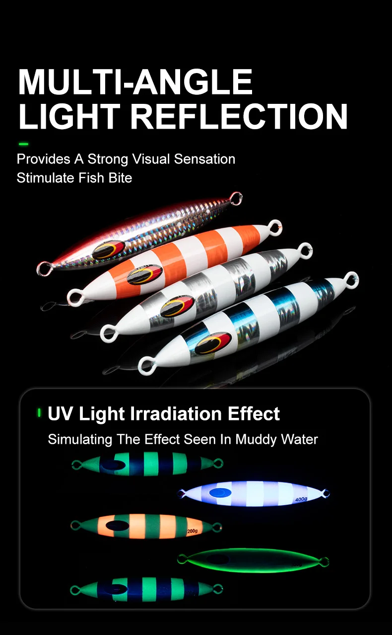 TEASER J120 200g-600g Saltwater Fishing Metal Jig Bait Luminous Jigging Lure Artificial Fast Sinking Fishing Metal Jigging Lure