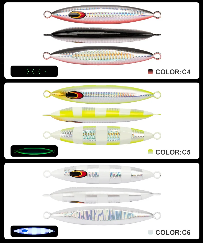 TEASER J120 200g-600g Saltwater Fishing Metal Jig Bait Luminous Jigging Lure Artificial Fast Sinking Fishing Metal Jigging Lure