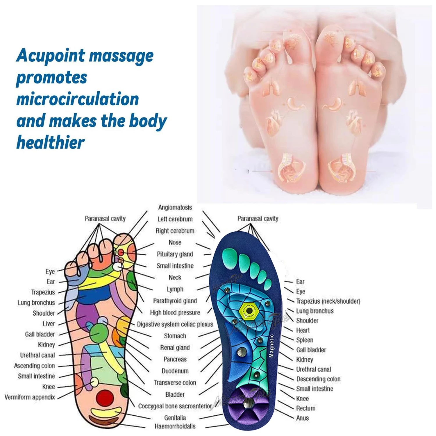 Foot Acupressure Insoles Magnetic Therapy Reflexology Health Care Shoes Pads Arch Support Shock Absorption Comfort Shoes Soles