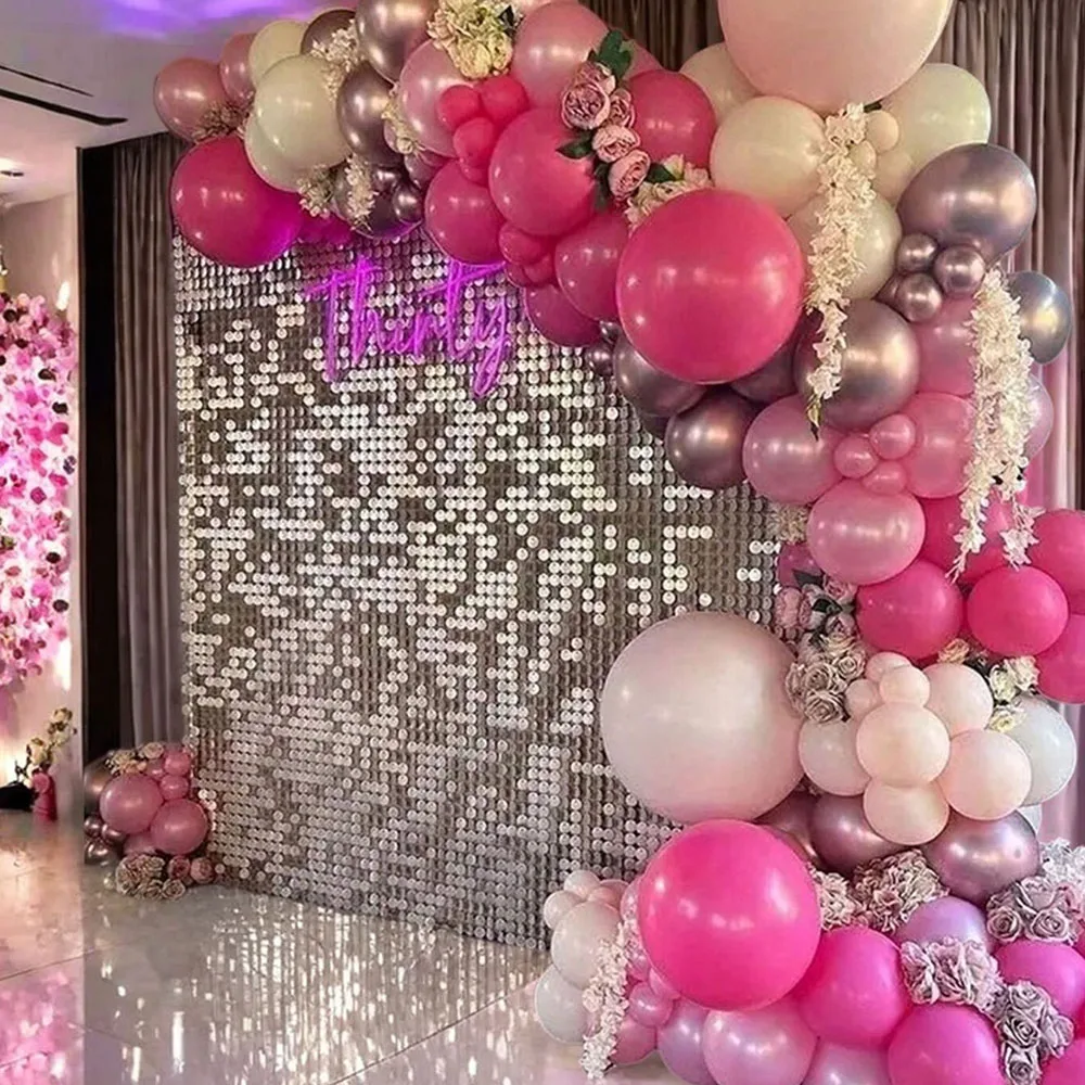 26/52Pcs Pink Latex Balloon Set With Sequins For Birthday Party Scene Decoration Wedding Anniversary Baby Shower