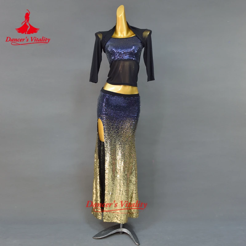 Women New Belly Dance Set Oriental Dance Dance Competition Sequin Costume Top+Fishtail Skirt 2pcs gypsy skirt costume set