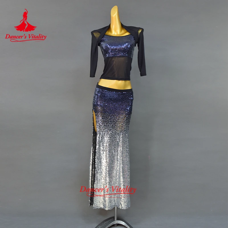 Women New Belly Dance Set Oriental Dance Dance Competition Sequin Costume Top+Fishtail Skirt 2pcs gypsy skirt costume set