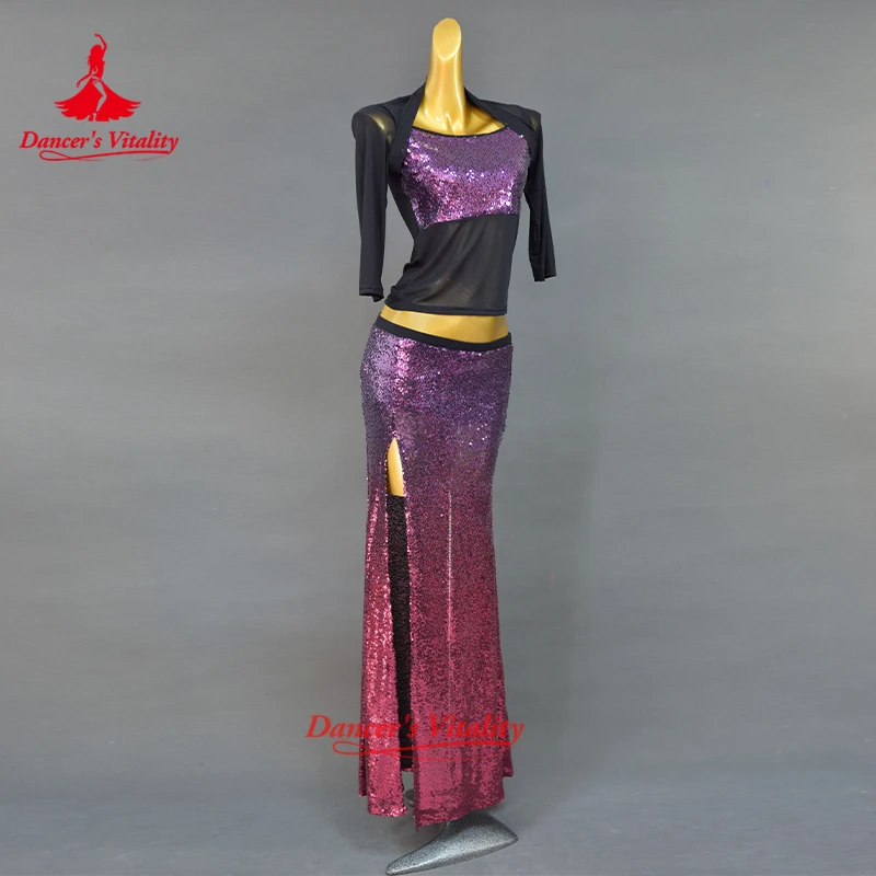 Women New Belly Dance Set Oriental Dance Dance Competition Sequin Costume Top+Fishtail Skirt 2pcs gypsy skirt costume set