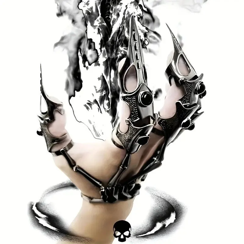 Skeleton Hand Bracelet Halloween Jewelry Decoration Skull Skeleton Hands with Snake Full Finger Rings for Women Men Punk