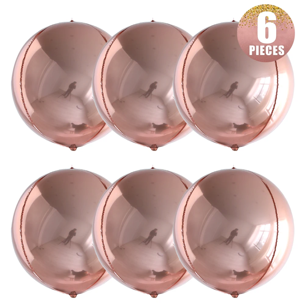 6pcs 22 Inchs Rose Gold Big 4D Balloons 360 Degree Round Metallic Rose Gold Balloons Birthday Baby Shower Wedding Decorations