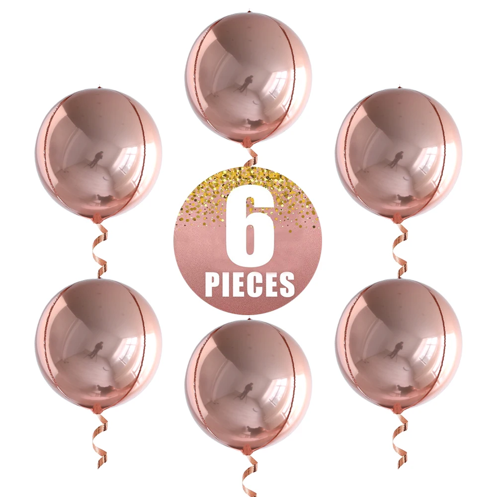 6pcs 22 Inchs Rose Gold Big 4D Balloons 360 Degree Round Metallic Rose Gold Balloons Birthday Baby Shower Wedding Decorations