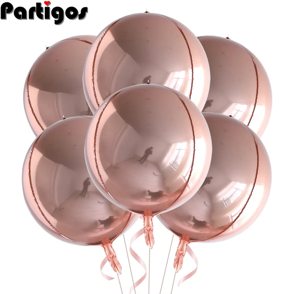 6pcs 22 Inchs Rose Gold Big 4D Balloons 360 Degree Round Metallic Rose Gold Balloons Birthday Baby Shower Wedding Decorations