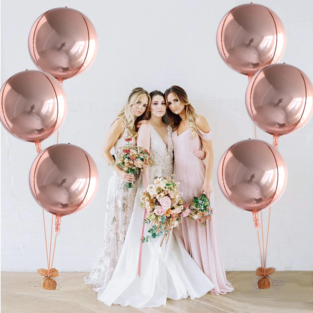 6pcs 22 Inchs Rose Gold Big 4D Balloons 360 Degree Round Metallic Rose Gold Balloons Birthday Baby Shower Wedding Decorations