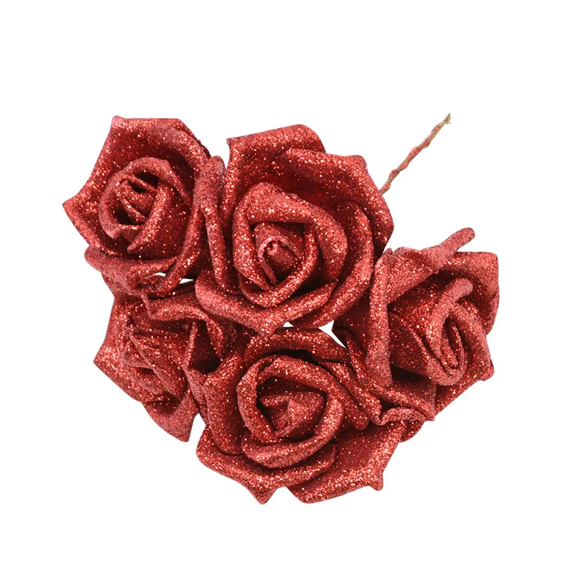 10/20pcs Glitter Foam Rose Artificial Flower Bridal Bouquet For Wedding Party Decor DIY Wreath Scrapbook Supplies Fake Flowers