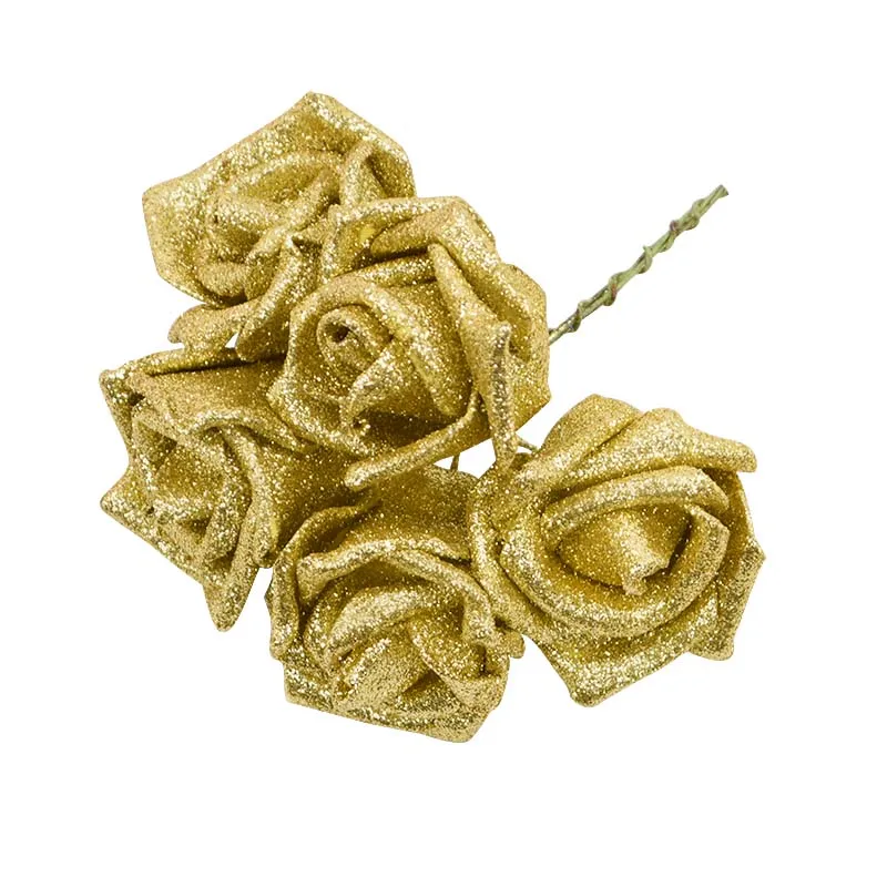 10/20pcs Glitter Foam Rose Artificial Flower Bridal Bouquet For Wedding Party Decor DIY Wreath Scrapbook Supplies Fake Flowers