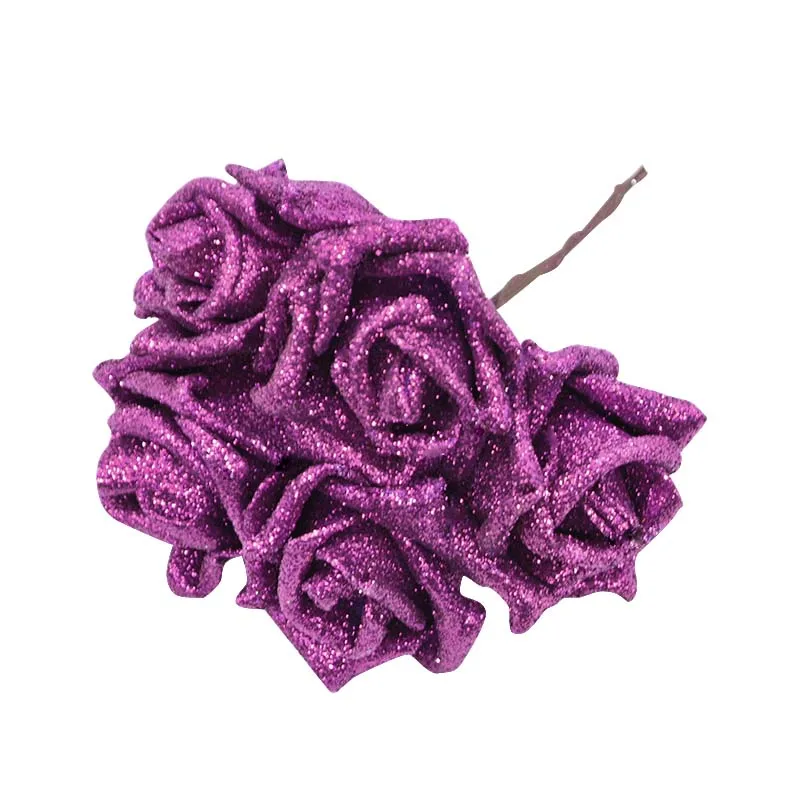 10/20pcs Glitter Foam Rose Artificial Flower Bridal Bouquet For Wedding Party Decor DIY Wreath Scrapbook Supplies Fake Flowers