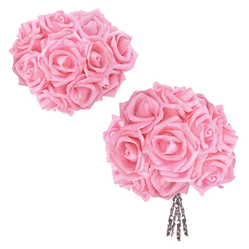 10/20pcs Glitter Foam Rose Artificial Flower Bridal Bouquet For Wedding Party Decor DIY Wreath Scrapbook Supplies Fake Flowers