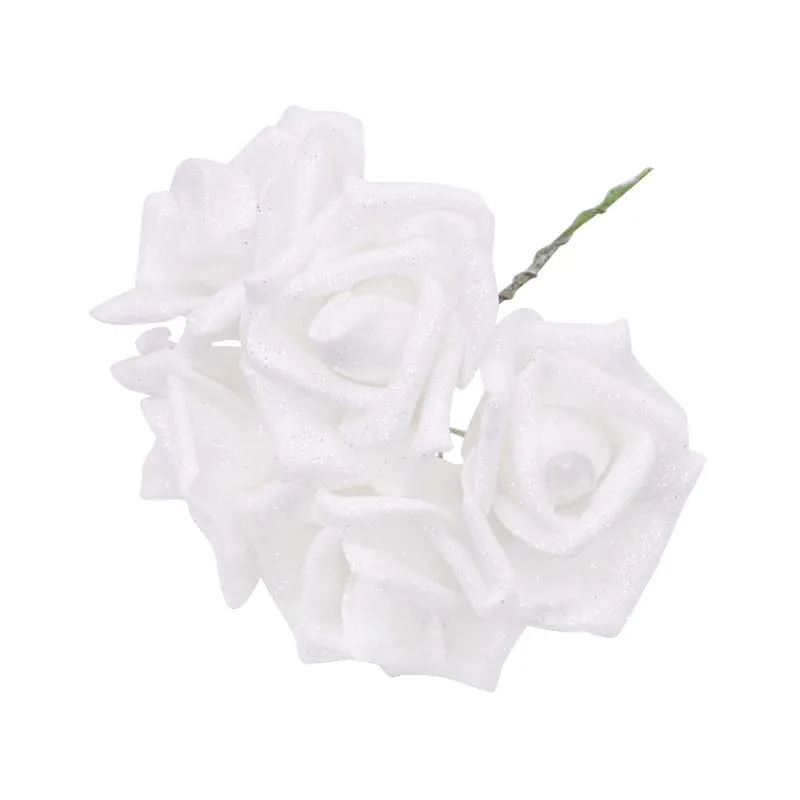 10/20pcs Glitter Foam Rose Artificial Flower Bridal Bouquet For Wedding Party Decor DIY Wreath Scrapbook Supplies Fake Flowers