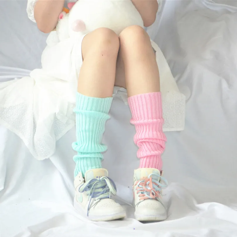 Women Leg Warmers Knee Stockings Leggings Warm Boots Leg Punk Solid Black Cool Knit Long Sock Japan Anime JK Girl Loose Socks