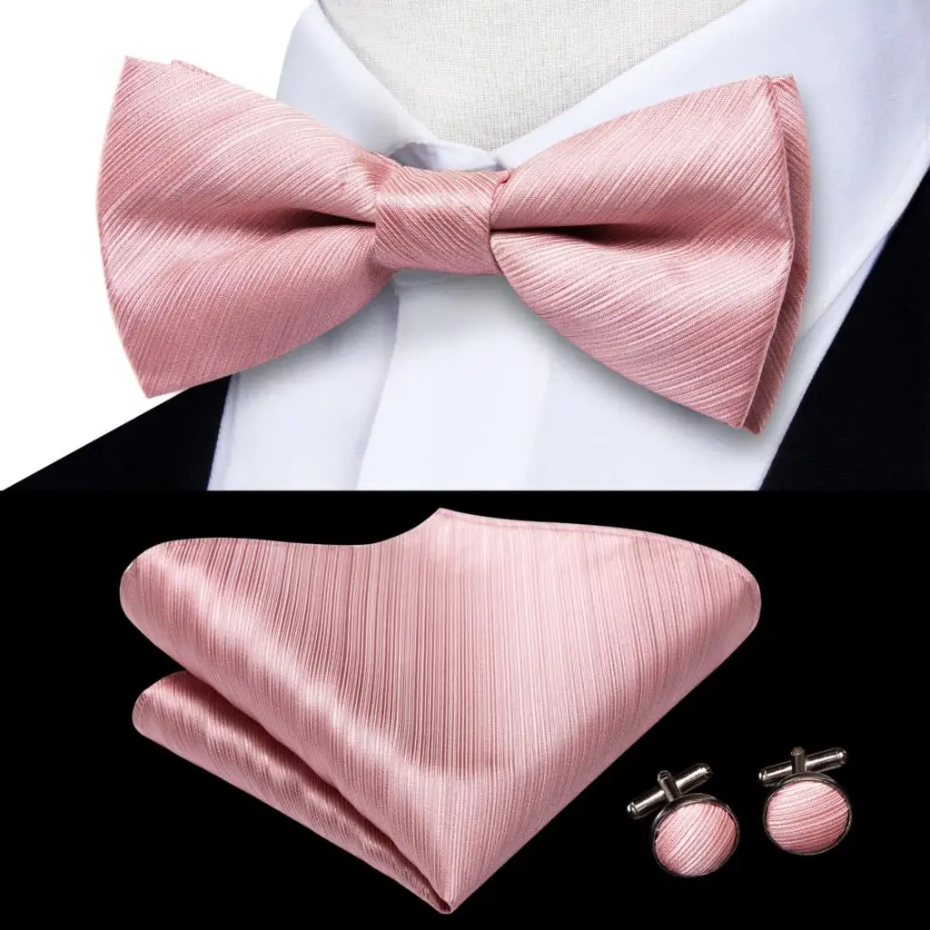 Hi-Tie Jacquard Silk Black Gold Striped Mens Bowtie Adult Bow Tie Hankerchief Cufflinks Set Pre-tied Men Butterfly Bowknot Gift