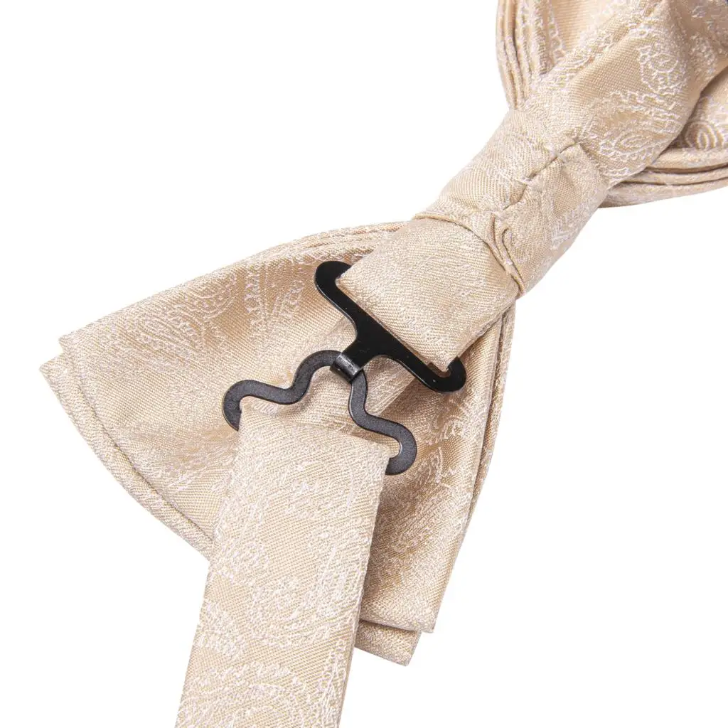 Hi-Tie Jacquard Silk Black Gold Striped Mens Bowtie Adult Bow Tie Hankerchief Cufflinks Set Pre-tied Men Butterfly Bowknot Gift