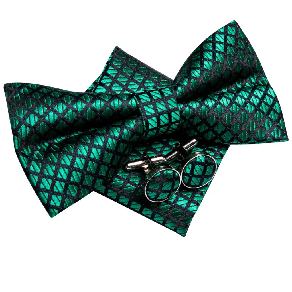 Hi-Tie Jacquard Silk Black Gold Striped Mens Bowtie Adult Bow Tie Hankerchief Cufflinks Set Pre-tied Men Butterfly Bowknot Gift