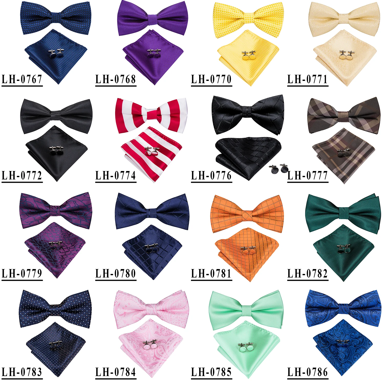 Hi-Tie Jacquard Silk Black Gold Striped Mens Bowtie Adult Bow Tie Hankerchief Cufflinks Set Pre-tied Men Butterfly Bowknot Gift