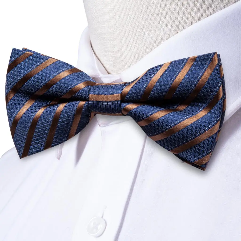 Hi-Tie Jacquard Silk Black Gold Striped Mens Bowtie Adult Bow Tie Hankerchief Cufflinks Set Pre-tied Men Butterfly Bowknot Gift
