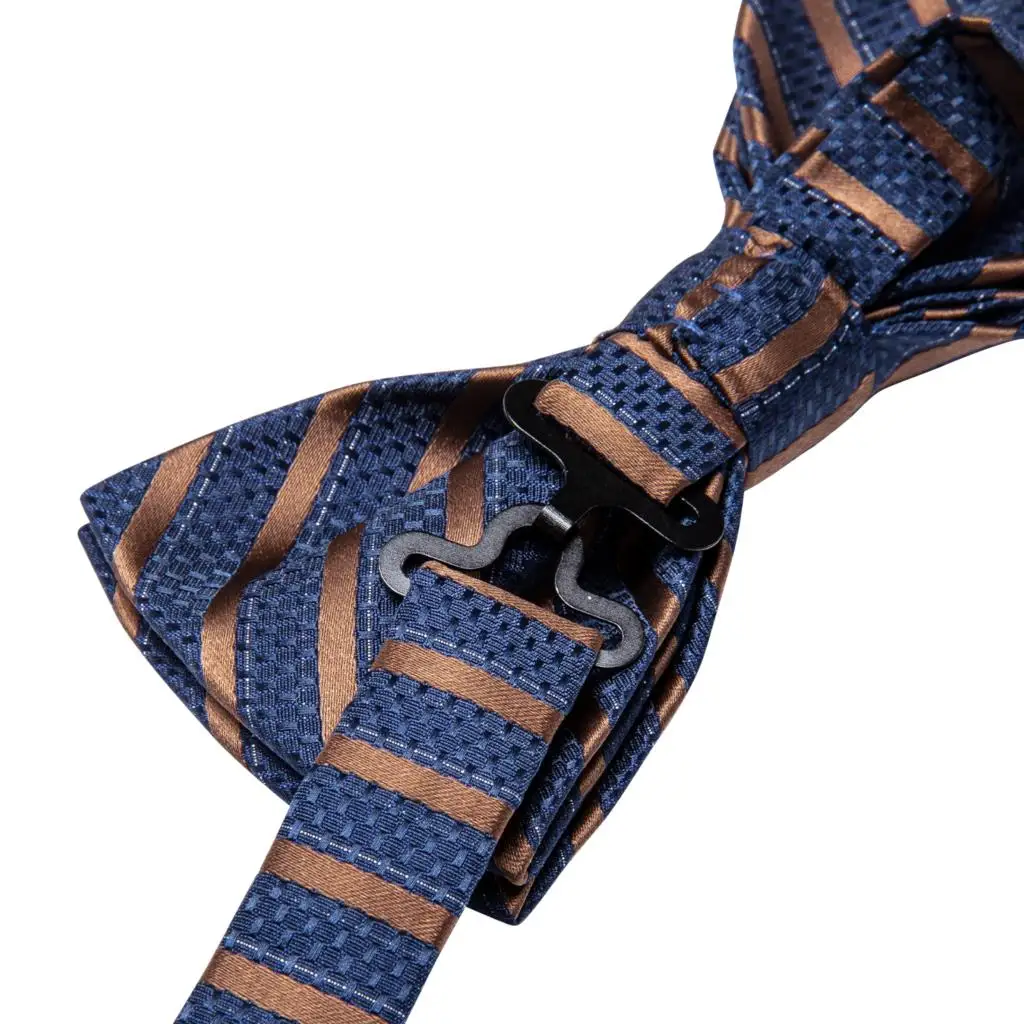 Hi-Tie Jacquard Silk Black Gold Striped Mens Bowtie Adult Bow Tie Hankerchief Cufflinks Set Pre-tied Men Butterfly Bowknot Gift