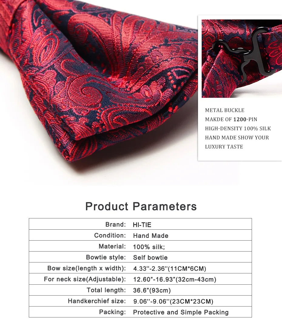 Hi-Tie Jacquard Silk Black Gold Striped Mens Bowtie Adult Bow Tie Hankerchief Cufflinks Set Pre-tied Men Butterfly Bowknot Gift