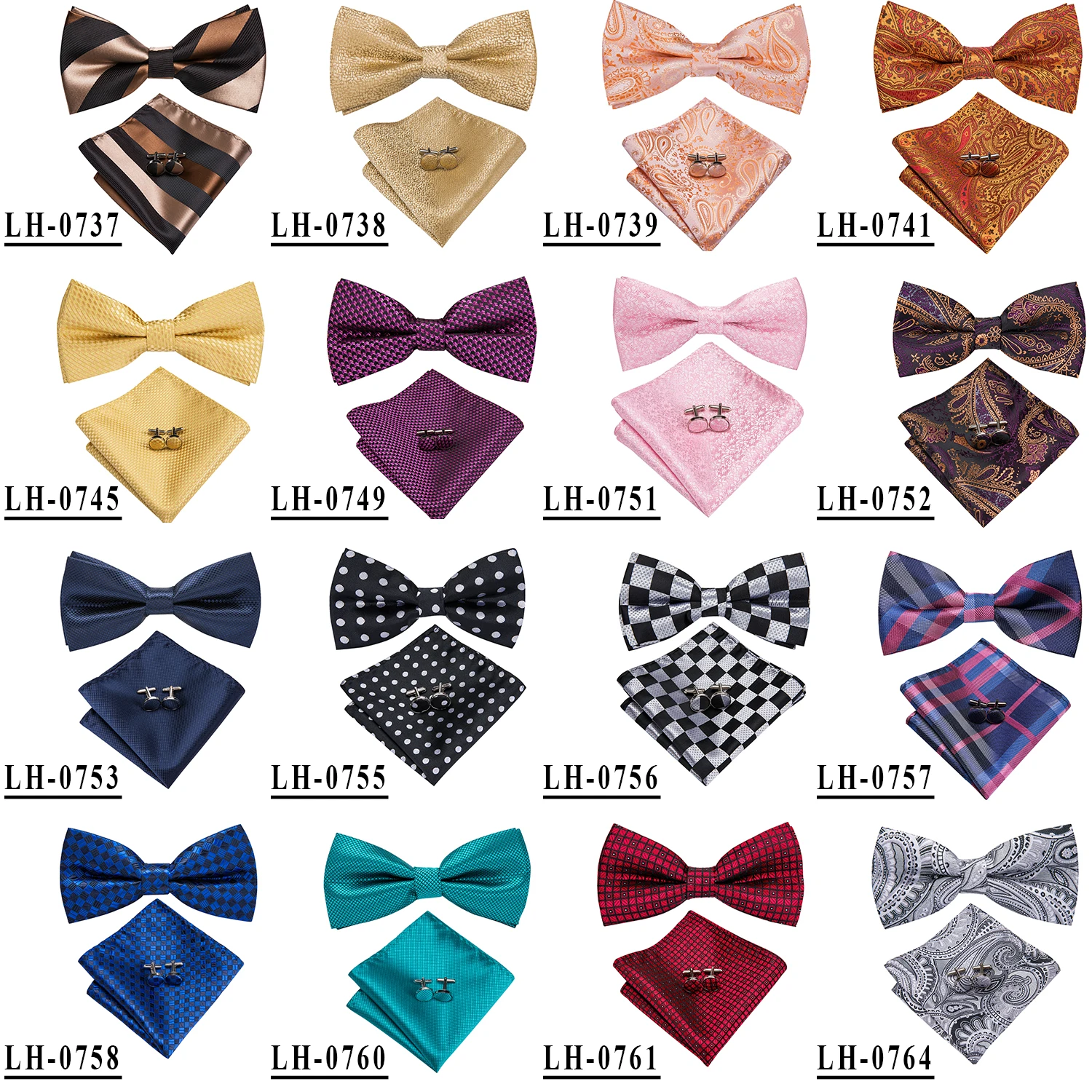 Hi-Tie Jacquard Silk Black Gold Striped Mens Bowtie Adult Bow Tie Hankerchief Cufflinks Set Pre-tied Men Butterfly Bowknot Gift