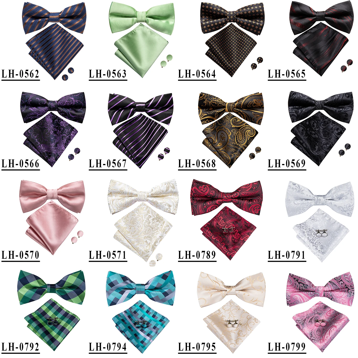 Hi-Tie Jacquard Silk Black Gold Striped Mens Bowtie Adult Bow Tie Hankerchief Cufflinks Set Pre-tied Men Butterfly Bowknot Gift