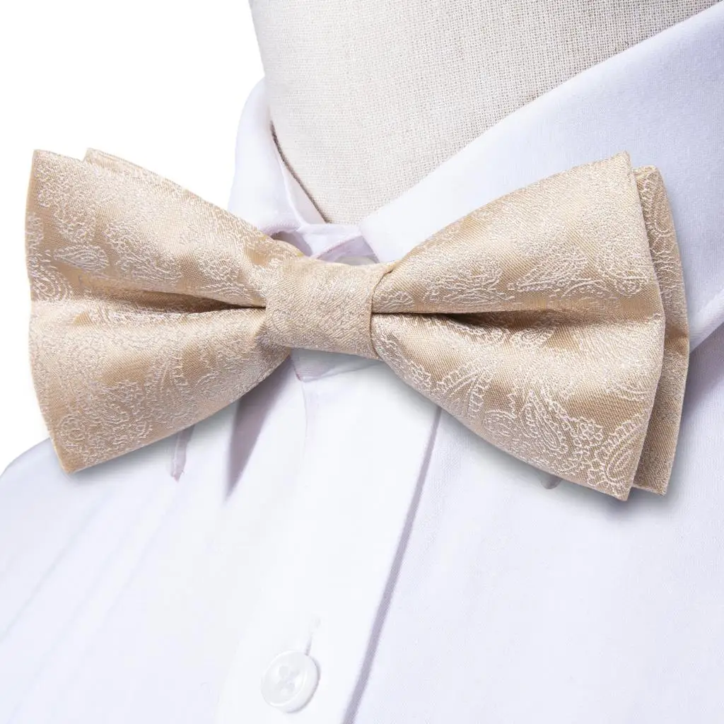 Hi-Tie Jacquard Silk Black Gold Striped Mens Bowtie Adult Bow Tie Hankerchief Cufflinks Set Pre-tied Men Butterfly Bowknot Gift