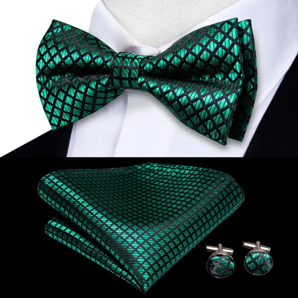 Hi-Tie Jacquard Silk Black Gold Striped Mens Bowtie Adult Bow Tie Hankerchief Cufflinks Set Pre-tied Men Butterfly Bowknot Gift