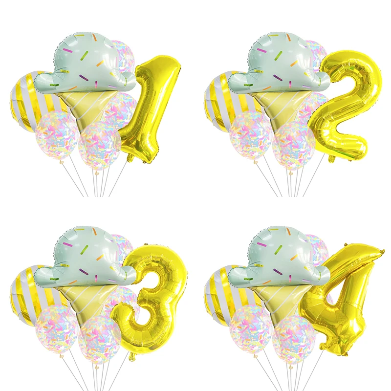 7 Piece Set Donut Ice Cream Five-Pointed Star Aluminum Mold Candy Confetti Balloon Baby Shower Girl Birthday Party Decoration
